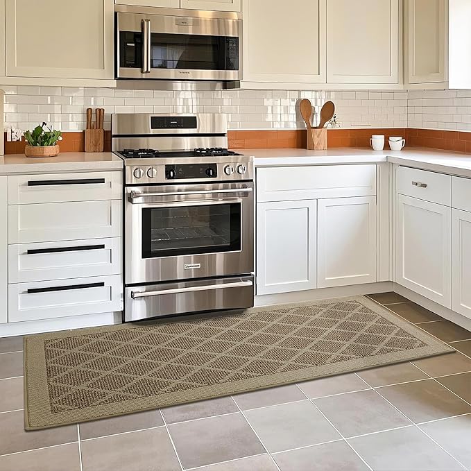 COSY HOMEER Kitchen Rug Non Slip Washable, 24"x60" Absorbent Kitchen Mats for Floor, Runner Rugs for Kitchen Floor, 100% Polypropylene Kitchen Sink Rug (Beige)