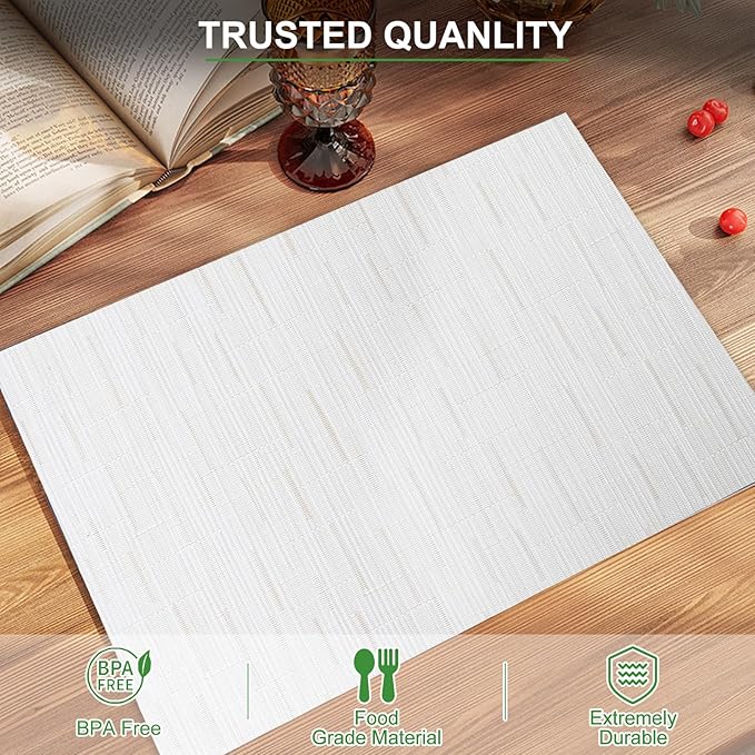 BETEAM Placemats Set of 8, Woven Vinyl Placemat for Dining Table Washable Wipeable Kitchen Place Mats Durable Indoor Outdoor Table Mats