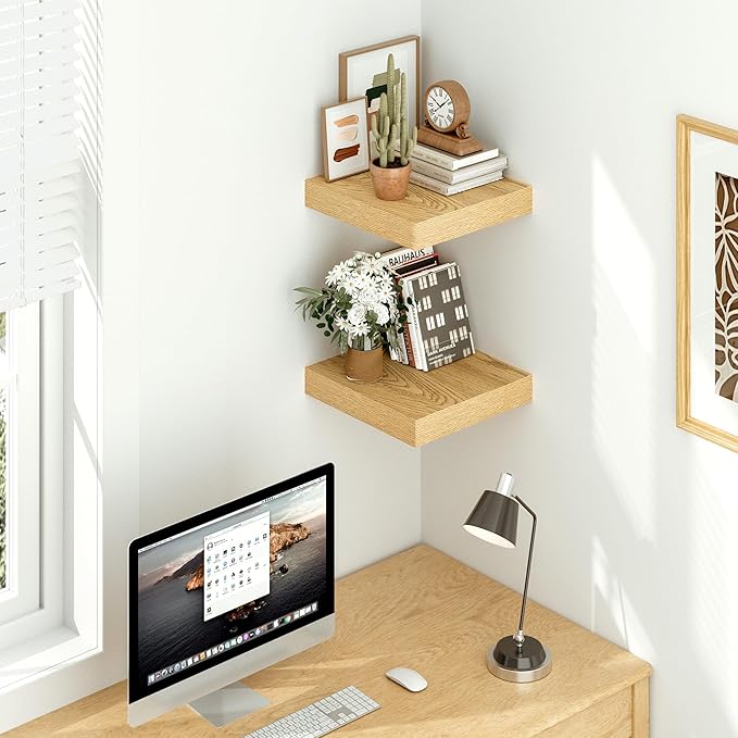 Vivelove 12 Inch Deep Floating Shelves 12 inch Long, Over Toilet Shelf with Invisible Brackets, Shelf for Bedroom Bathroom Living Room Kitchen Office, Rustic Farmhouse Decor, 12x12x1.5 Set of 2, Oak
