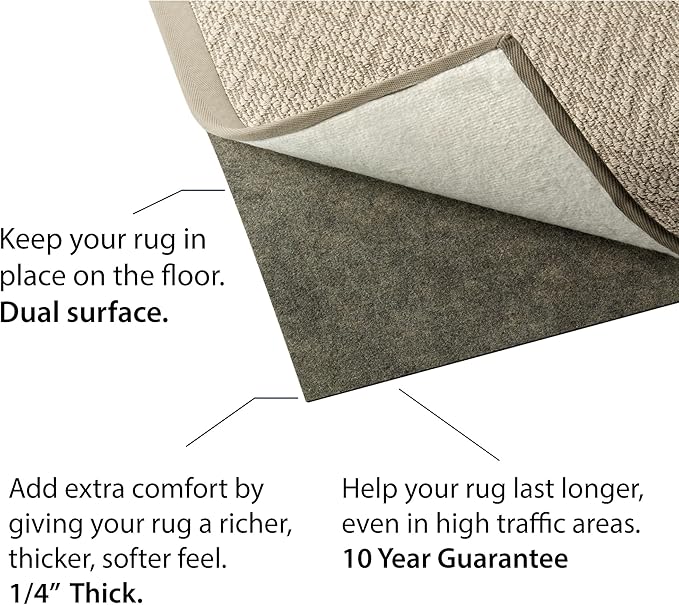 2' x 3' - Rug Pad - Hard Surface/Carpet - Non Slip - Felt/Rubber - Reversible - 1/4In - 10YR