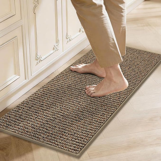 JSEI Kitchen Rugs, 17''x30'' Non-Slip Kitchen Mats for Floor, Machine Washable Absorbent and Stain Resistant Kitchen Runner, Carpet Mats with TPR Backing for Kitchen, Taupe