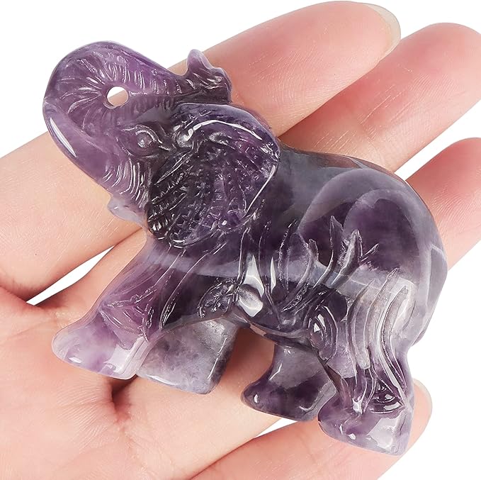 2.5 Inch Amethyst Crystal Elephant Statue Elephant Figurine Elephant Sculpture Gemstone Hand Carved Healing Craft Home Office Decor Gifts