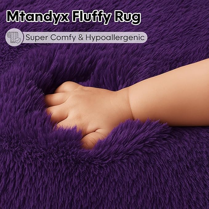 Mtandyx 6x9 Rugs for Living Room, Rug for Bedroom,Plush Fluffy Carpet, Non-Slip Upgrade Purple Rug, Suitable for Kids Dorm Home Decor Aesthetics.