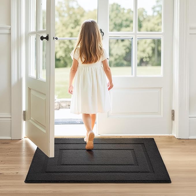 GRANNY SAYS Front Door Mat Outside Entrance, Welcome Matt Indoor Non-Slip, Door Mats for Outdoor, Entryway Front Porch Matt Low Profile Resist Dirt Easy to Clean, 36" x 24", Charcoal Grey