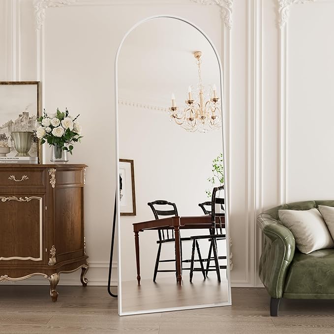 Arched Floor Mirror, 58 "x 18" Full Length Mirror Wall Mirrors Hanging or Leaning Arched-Top Full Body Mirrors with Stand for Bedroom, Dressing Room, White