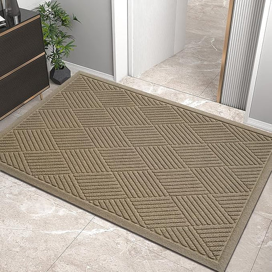 HIYARD Sturdy Front Door Mat, Absorbent Muddy Dirt Resist Welcome Door Mats Outdoor Indoor, Stain and Fade Resistant, Non-Slip Rubber Backing Low Profile Doormat for Entryway, 36×24, Beige