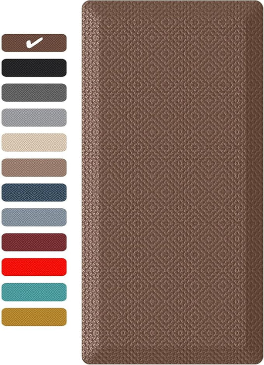 Ophanie Kitchen Mats for Floor, 3/4 inch Thick, 17x28 Anti Fatigue Cushioned Mat, Kitchen Rugs, Waterproof, Comfort Ergonomic Standing Mat for Office, Home, Sink, Brown Non-Slip Ridged Bottom