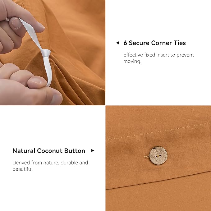 JELLYMONI Cotton Duvet Cover Twin Size - Burnt Orange Comforter Cover with Button 100% Washed Cotton 2PCS Breathable Soft Solid Bedding Set Duvet Cover 68×90in & 1 Pillowcase (NO Comforter)