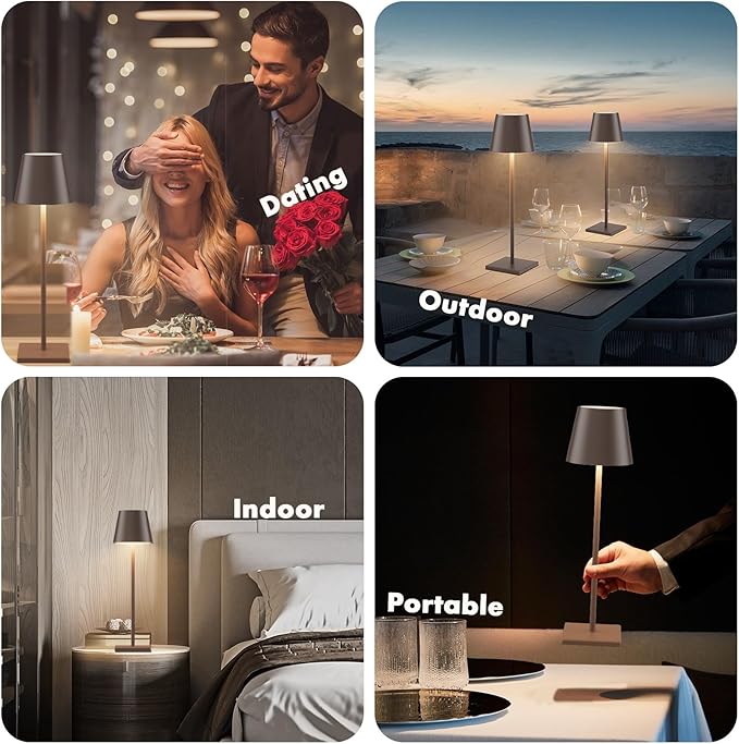 2 Packs LED Cordless Table Lamp, Rechargeable Battery Desk lamp 5500mAh Battery Operated Stepless Dimming Modern Portable Table Light for Restaurant/Table/Bedroom/Outdoor IP54 Waterproof (Rust Red)