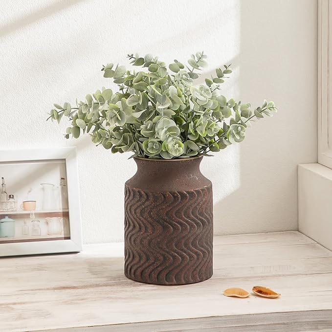 Farmhouse Vase, Vintage Decorative vase for Home Decor, 7.8in Ceramic Flower Vases for Centerpieces, Vase for Dining Table Decor - Decoration Vases Lyeec