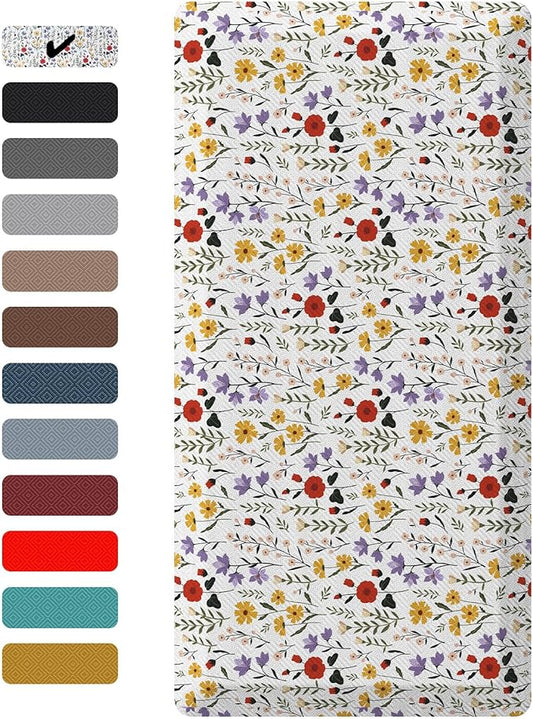 Ophanie Kitchen Mats for Floor, 3/4 inch Thick, 20x48 Anti Fatigue Cushioned Mat, Kitchen Rugs, Waterproof, Comfort Ergonomic Standing Mat for Office, Home, Sink, White Flower Non-Slip Ridged Bottom