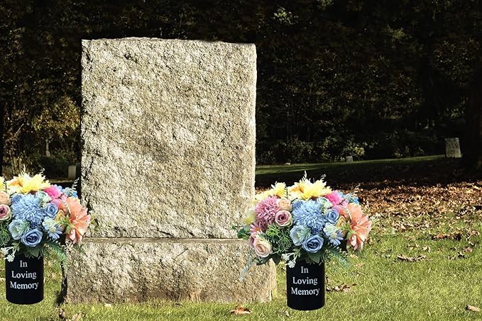 Metal Grave Memorial Vase Flower Holder in Ground Cemetery Vase Grave Decorations with Spikes and Floral Foam (Round) Black