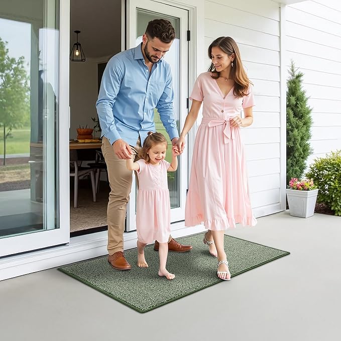 GRANNY SAYS Front Door Mat Outside Entrance, Door Mats for Entryway, Welcome Matt Non-Slip, Entryway Front Porch Mat Low Profile Resist Dirt Easy to Clean, 36"x24", Green Beige