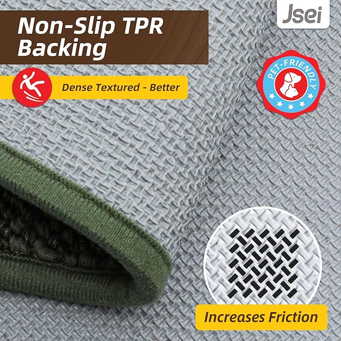 JSEI Kitchen Rugs and Mats, 2PCS Non-Slip Kitchen Mats for Floor, Machine Washable Absorbent and Stain Resistant Kitchen Runner, Carpet Mats with TPR Backing, 17''x30''+17''x48'', Green