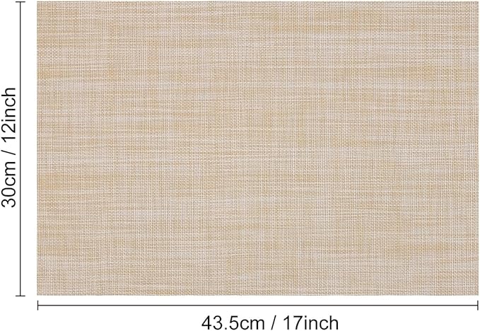 Myir JUN Placemats Set of 6, Vinyl Woven Placemats Place Mats Indoor Washable Table Mats Non-Slip Place mats for Dining Table (A-Beige, Set of 6)