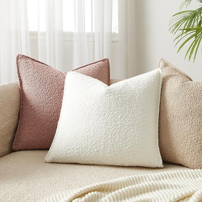 JUSPURBET White Decorative Pillow Covers 24x24 Set of 2 Throw Pillow Covers for Couch Sofa Bed Cozy Boucle Textured Cushion Covers Cases with Hidden Zipper for Living Room Home Decor