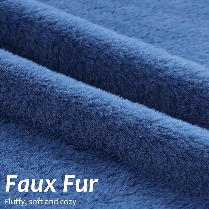 Pallene Faux Fur Plush Throw Pillow Covers 20x20 Set of 2, Soft Fluffy Couch Pillow Covers for Living Room, Navy Blue