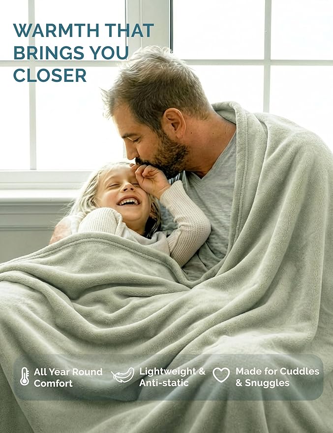 Casa Platino Fleece Throw Blankets – 300 GSM – Soft Cozy Warm Holiday Throws for Winter, Fuzzy Plush Elegant Gifts for Boys & Men - Ideal for Couch, Sofa, Chair or Bed - 50x60 Inch - Mineral