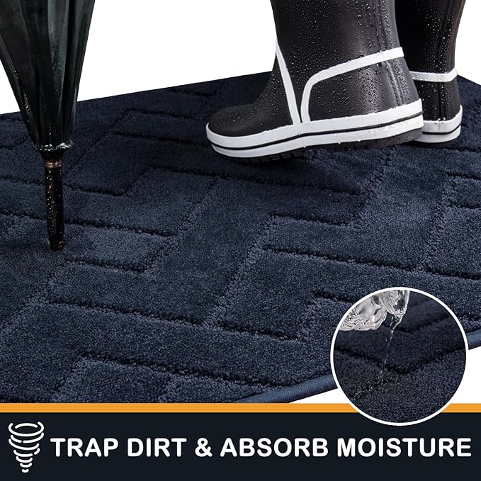PURRUGS Dirt Trapping Door Mat 32" x 70", Non-Slip Machine Washable Entry Rug, Dog Doormat, Indoor Front Door Mat, Super Absorbent Entryway Rug for Muddy Shoes & Paws, Navy Blue
