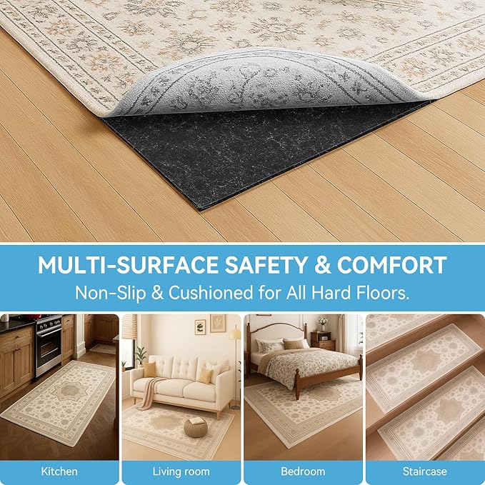 Warmstar 6x9 FT Non Slip Rug Pad,100% Waterproof Felt Rug Pad for Hardwood Floors,1/8” Thick Soft Carpet Pad with Natural Rubber Backing, Secure Grip & Floor Protection