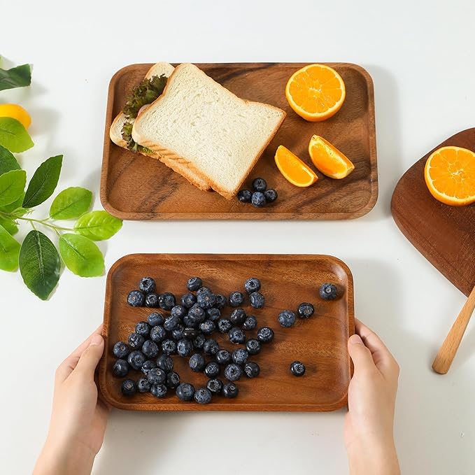 Premium Quality Durable Walnut Rectangular Wooden Plate 10"-100% Natural Wood Serving Plate for Coffee Table-Great Home Decor Platter for Breakfast & Dining
