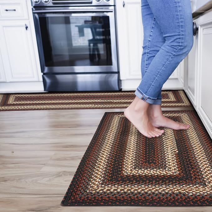 Montgomery Burgundy Small Braided Rug 20"x30" - Rectangle, Indoor Outdoor Washable - Country Decor for Bathrooms and Entryways - Beautiful, Durable, Waterproof, Pet Friendly and Soft