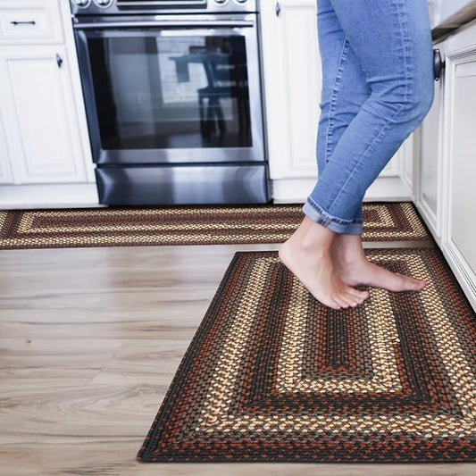 Montgomery Burgundy Small Braided Rug 20"x30" - Rectangle, Indoor Outdoor Washable - Country Decor for Bathrooms and Entryways - Beautiful, Durable, Waterproof, Pet Friendly and Soft