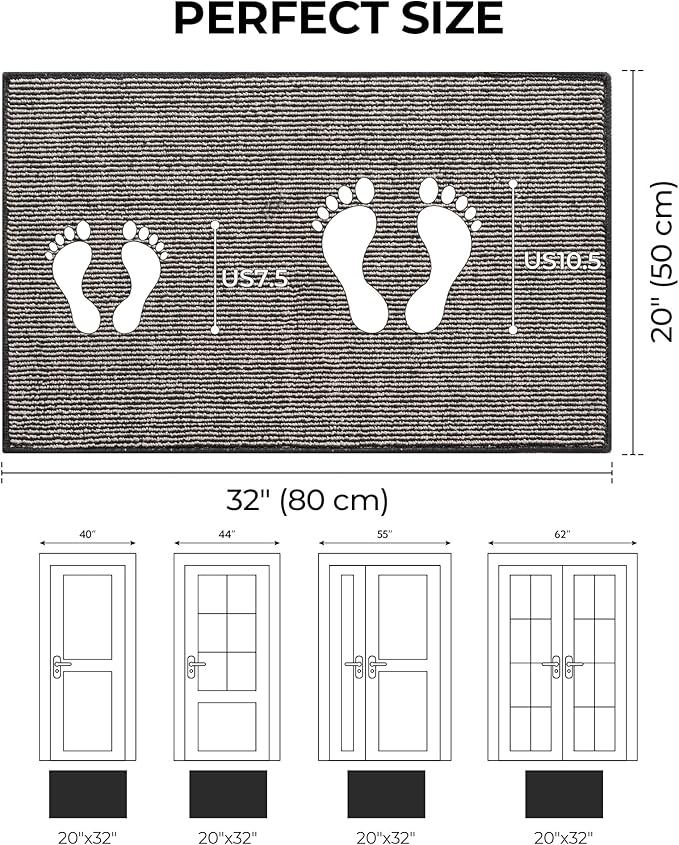 GRANNY SAYS Front Door Mat Indoor Entrance, Indoor Doormat Non Slip Washable, Low Profile Outdoor Welcome Mat, 32" x 20" Resist Dirt Absorbent Mats for Entryway, Floor, Black Beige