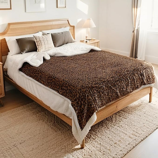 LUXIAN Electric Heated Blanket Queen Size 84"x90" - Microplush & Sherpa Fabric Dual-Sided, 9 Heat Settings & 10 Hours Auto Off, Cozy Warming Throw for Office or Bed, Machine Washable, Leopard Print