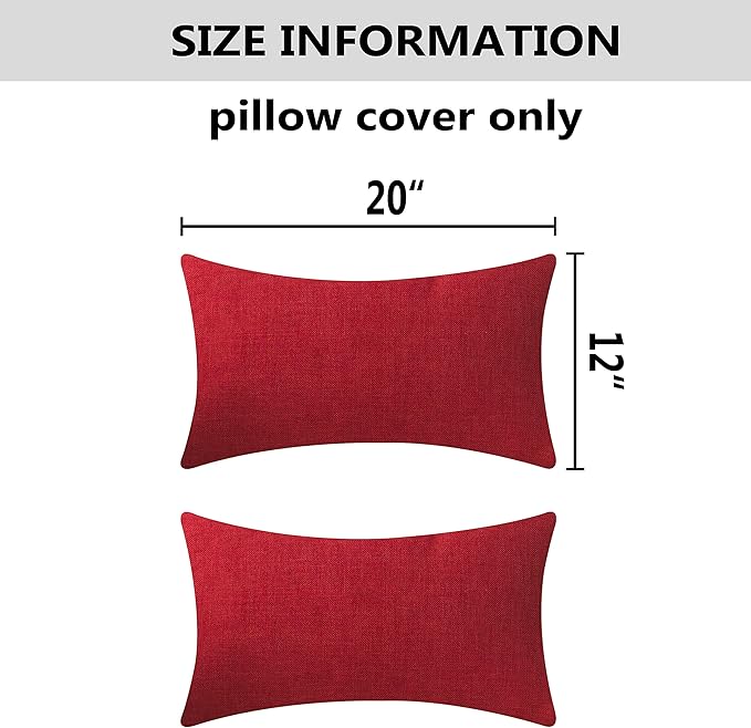 Home Brilliant Lumbar Pillow Covers 12x20 for Linen Rectangular Throw Pillow Covers Dark Red Cushion Covers for Kids Room Nursery Valentine's Day, 12 x 20(30x50cm), 2 Pack, Burgundy