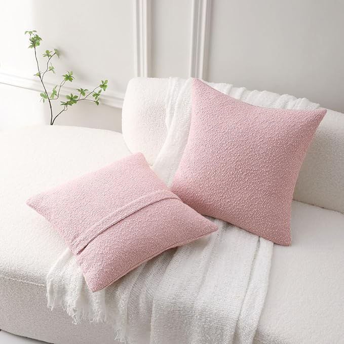 FUTEI Valentine's Day Pack of 2 Pink Decorative Throw Pillow Covers 24x24 Inch Soft Cozy Solid Boucle Textured European Cushion Case,Modern Home Decor for Couch Bed Living Room