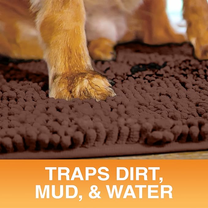Neater Pets Chenille Dog Door Mat 36” x 24” – Super Absorbent & Quick-Dry Muddy Paws Doormat for Trapping Dirt, Water, Mud - Non-Slip & Machine Washable Pet Rugs for Entryway, Indoor Mud Mats, Brown