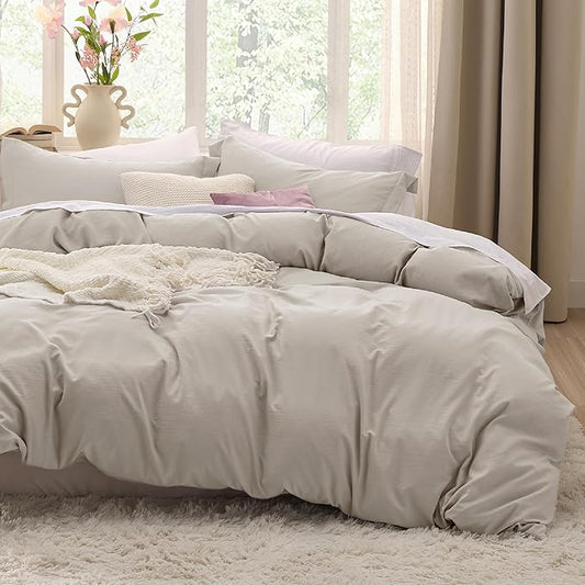 Bedsure California King Duvet Cover Only - Prewashed Cotton-Like Extra Soft All Season Bedding, Includes 1 Cal King Duvet Cover 104x98 Inches with Zipper Closure, Linen, Comforter Not Included