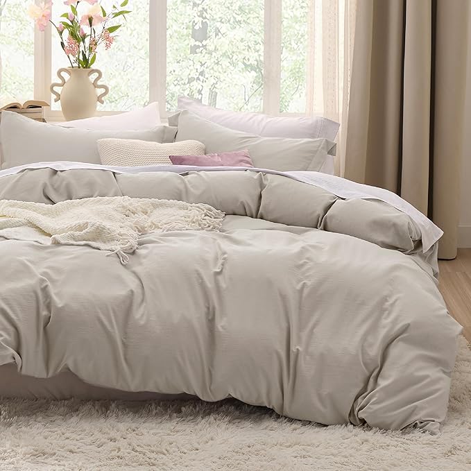 Bedsure Duvet Cover King Size Only - Prewashed Cotton-Like Extra Soft All Season Bedding, Includes 1 Duvet Cover 104x90 Inches with Zipper Closure, Linen, Comforter Not Included