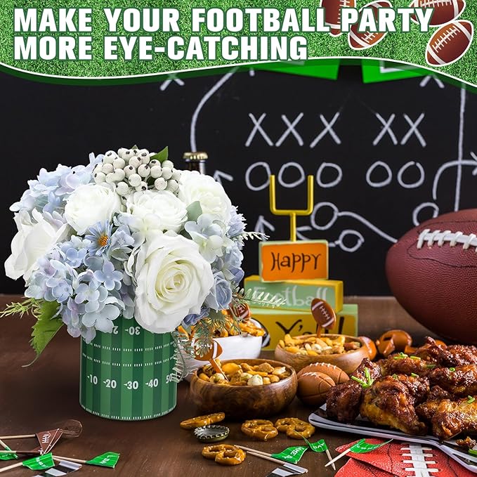 Football Party Table Centerpieces, 6 Set 5 Inch Field Sports Vase Flower Boxes with Removable Foam, Table Utensil Holder Decor for Football Party, Artificial Flowers Home & Kitchen Decor