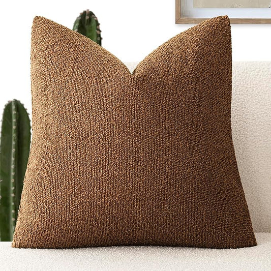 Foindtower Decorative Textured Boucle Throw Pillow Covers Accent Solid Pillow Cases Neutral Soft Cozy Couch Cushion Case for Chair Sofa Bedroom Living Room Home Decor 18x18 Inch,1PC,Hazel Brown