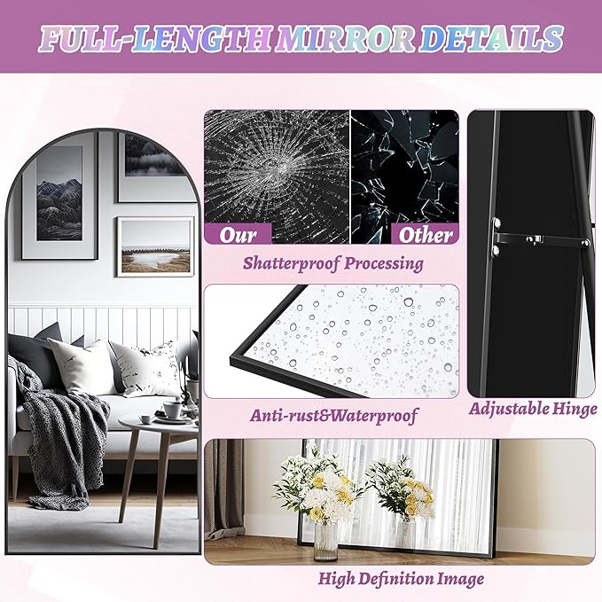 Floor Mirror, 58"×18" Full Length Mirror with Stand for Bedroom Living Room, Black