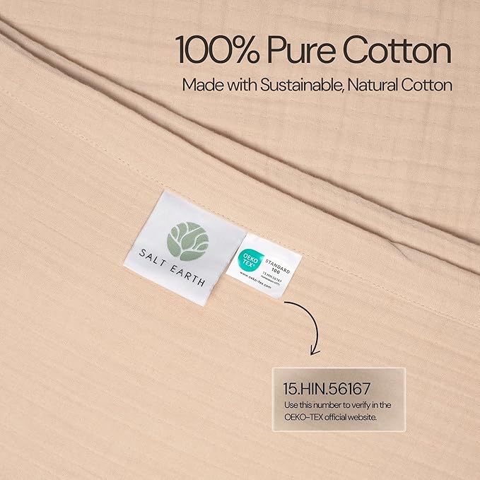 Salt Earth 100% Cotton Muslin Blanket, Gauze Blanket 80"X90" Queen, 4 Layered for Couch, Bed, Living Room,Lightweight & All Seasons Blankets & Throws, Easy to wash,Nature & Skin Friendly (Parchment)