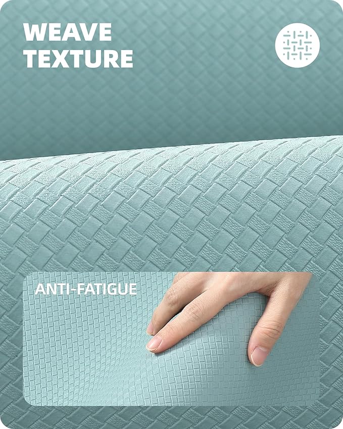 Color&Geometry Anti Fatigue Cushion Padded Kitchen Mat for Floor - 17x29+17x59,Easy Clean, Waterproof & Oil Proof, Anti Slip, Foam Rubber Runner Rug for Front Sink Comfort Standing, Teal Set of 2