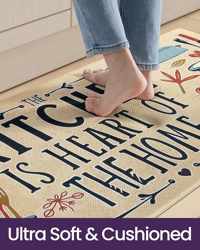 DEXI Kitchen Mats for Floor, 17x59, Cushioned Standing Mat Anti Fatigue, Waterproof Comfort Farmhouse Padded for Laundry Room Office, Beige