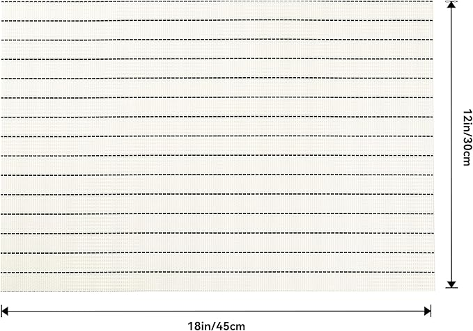 Leetaltree White with Black Stripes Placemats Set of 4 - Heat Resistant Non-Slip Place mats for Dining Table, Washable Durable PVC Vinyl Woven Table Mats（White Stripes, 4）