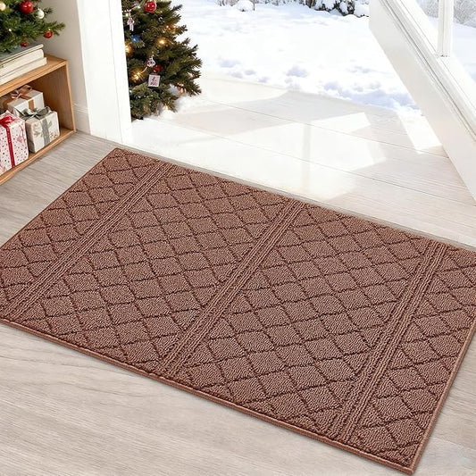 REFETONE Indoor Doormat, Front Back Door Mat 16"x24" Absorbent Rubber Backing Non Slip Door Mats, Low-Profile Resist Dirt Rugs, Machine Washable Door Rug Inside Floor Mat for Entryway, Chocolate