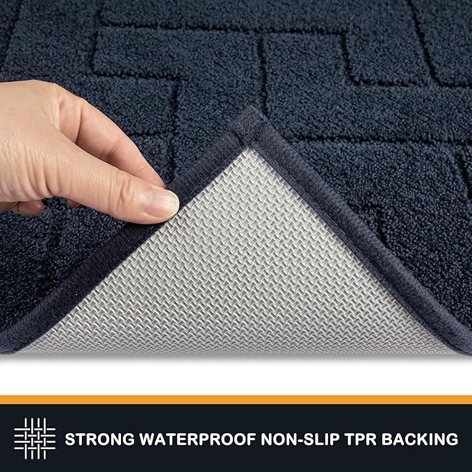 PURRUGS Dirt Trapping Door Mat 32" x 70", Non-Slip Machine Washable Entry Rug, Dog Doormat, Indoor Front Door Mat, Super Absorbent Entryway Rug for Muddy Shoes & Paws, Navy Blue