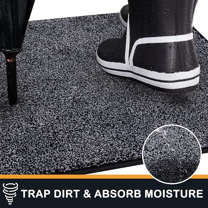 PURRUGS Dirt Trapping Door Mat 24" x 59", Non-Slip Machine Washable Entryway Rug, Dog Doormat, Indoor Front Door Mat, Super Absorbent Entry Rug for Muddy Shoes & Paws, Bluish Grey-Black