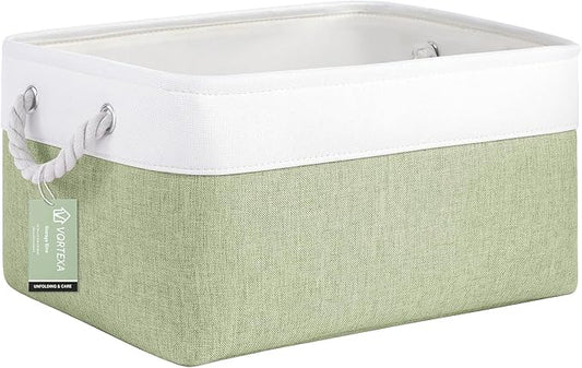 Large Storage Baskets- 15.7x11.8x8.26 inch Storage Bins for Shelves and Closet Organizing, Foldable Fabric Bin for Home Organization Clothes and Laundry (1-Pack, White&Green)