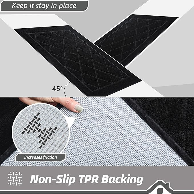BEQHAUSE Dirt Trapper Door Mat 32" x 48", Doormat Non-Slip Entryway Rugs Washable, Dog Door Mat Stain Resistant and Absorbent Welcome Floor Mat for Front Back Door, Mud Wet Shoes & Paws, Black