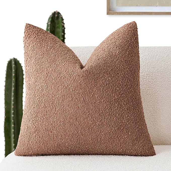 Foindtower Decorative Textured Boucle Throw Pillow Covers Accent Solid Pillow Cases Neutral Soft Cozy Couch Cushion Case for Chair Sofa Bedroom Living Room Home Decor 18x18 Inch,1PC,Dusty Orange Hazel