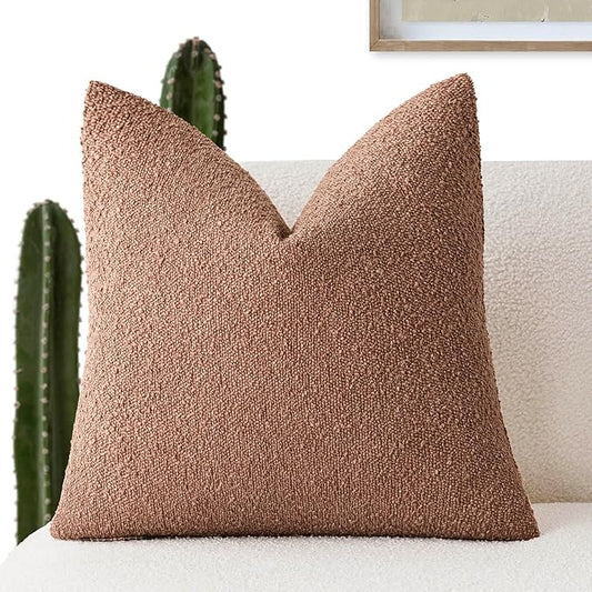 Foindtower Decorative Textured Boucle Throw Pillow Covers Accent Solid Pillow Cases Neutral Soft Cozy Couch Cushion Case for Chair Sofa Bedroom Living Room Home Decor 18x18 Inch,1PC,Dusty Orange Hazel