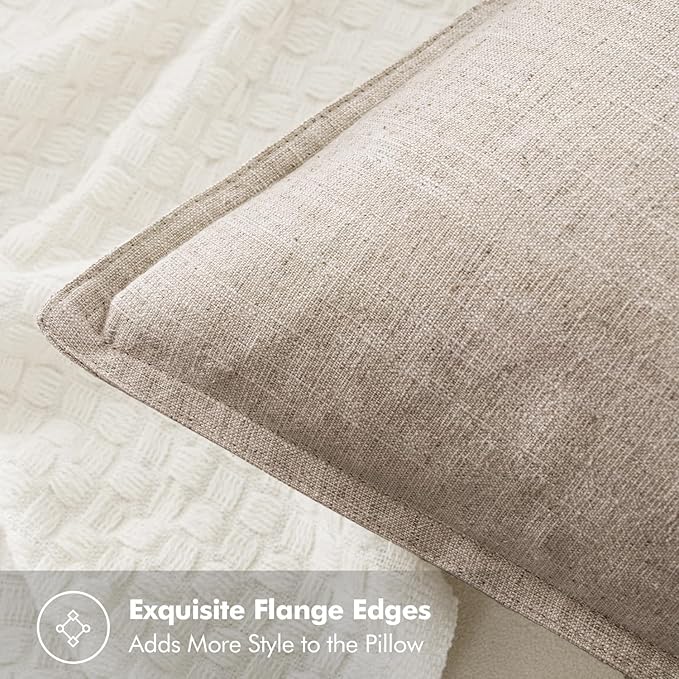 MIULEE Decorative Linen Pillow Covers 24x24 Inch Natural Linen Boho Farmhouse Neutral Couch Throw Pillows for Bed Pack of 2 Accent Modern Pillowcase Sofa Livingroom Home Decor