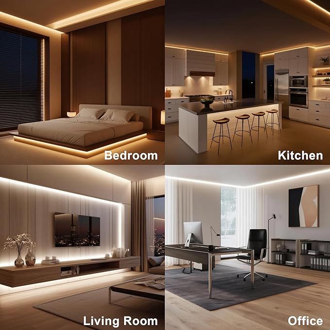 9.84 ft COB LED Strip Lights,Warm White LED Lights for Bedroom with RF Remote,Ultra Bright 24V Cabinet Strip Lighting with Remote Control, Ambient Mood Lighting for DIY Mirror, Nightstand, Kitchen